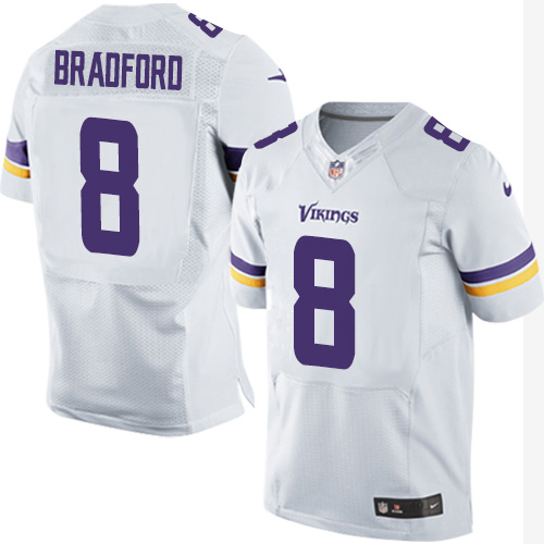 Men's Elite Sam Bradford Nike Jersey White Road - #8 NFL Minnesota Vikings